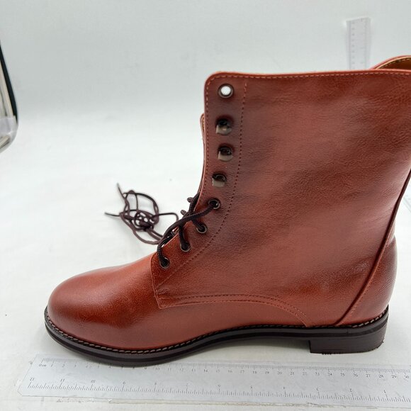 Ankle Combat boots for Women Flat Lace up Booties with Zip Round Toe Brown Boots - Picture 1 of 6